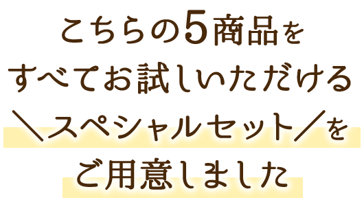 こちらの5商品をすべてお試しいただける ＼スペシャルセット／をご用意しました